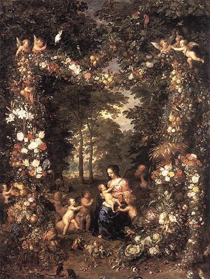 Jan Brueghel The Elder Heilige Familie in einem Blumen und Fruchtekranz Spain oil painting art